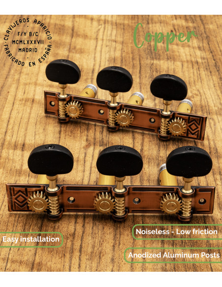 Aparicio Classical Guitar Machine Head Coruña Model Copper/Ebony | Maderas Barber