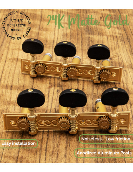 Aparicio Classical Guitar Machine Head Sevilla Model  24K Matte Gold/Ebony | Maderas Barber
