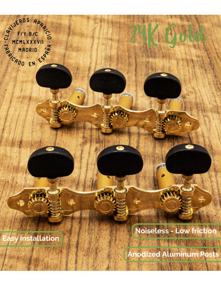 Aparicio Classical Guitar Machine Head Murcia Model 24K Gold/Ebony | Maderas Barber