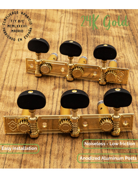 Mécanique Aparicio Guitare Classique Modèle Coruña Or 24K/Ébène | Maderas Barber