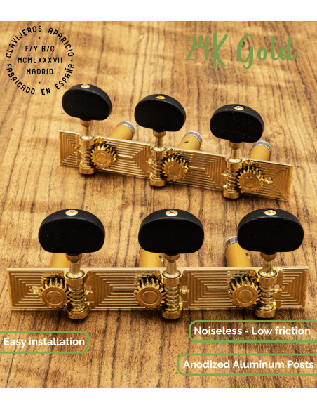Clavijero Aparicio Guitarra Clásica Modelo Cuenca Oro 24K/Ébano | Maderas Barber