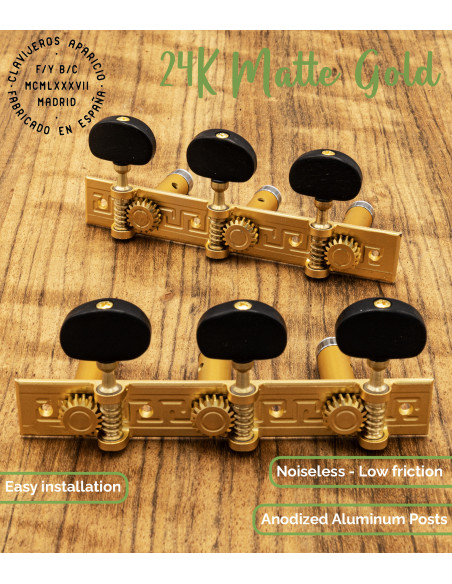 Aparicio Classical Guitar Machine Head Córdoba Model  24K Matte Gold/Ebony | Maderas Barber