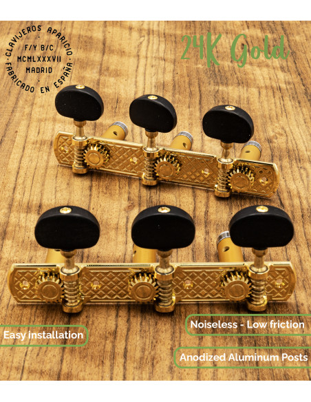 Clavijero Aparicio Guitarra Clásica Modelo Toledo Oro 24K/Ébano | Maderas Barber