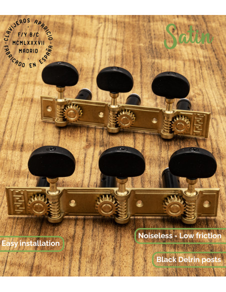 Aparicio Classical Guitar Machine Head Vigo Model Satin/Ebony | Maderas Barber