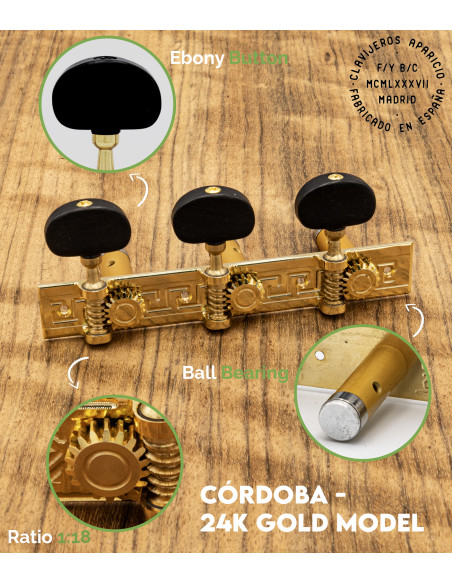 Clavijero Aparicio Guitarra Clásica Modelo Córdoba Oro 24K/Ébano | Maderas Barber