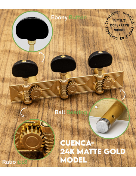 Clavijero Aparicio Guitarra Clásica Modelo Cuenca Oro Mate 24K/Ébano | Maderas Barber