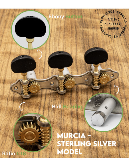 Clavijero Aparicio Guitarra Clásica Modelo Murcia Plata de Ley/Ébano | Maderas Barber