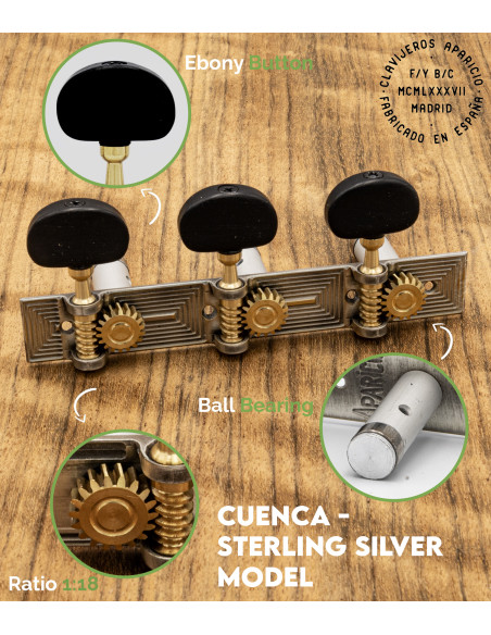 Mécanique Aparicio Guitare Classique Modèle Cuenca Argent Sterling/Ébène | Maderas Barber
