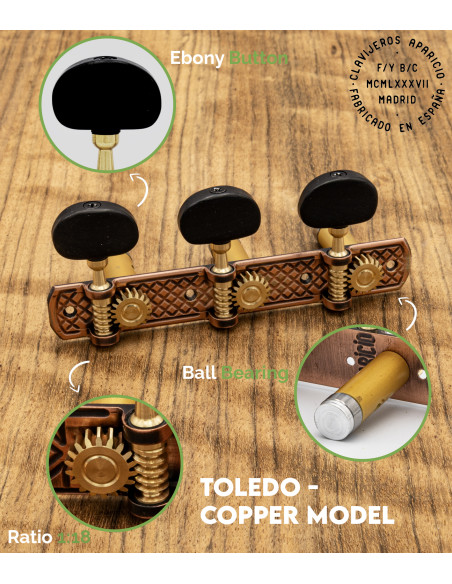 Clavijero Aparicio Guitarra Clásica Modelo Toledo Cobre/Ébano | Maderas Barber