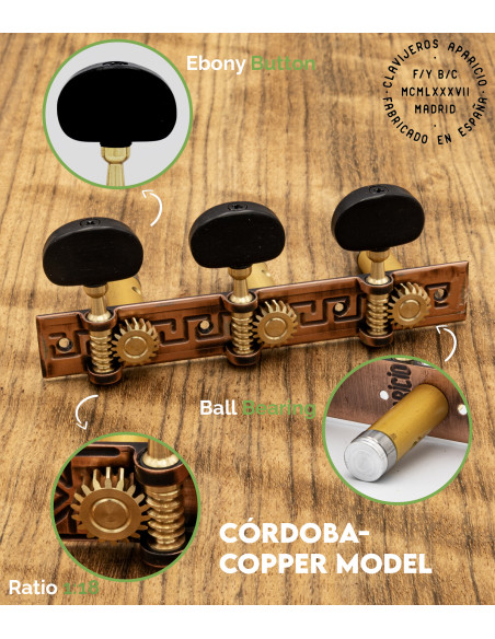 Clavijero Aparicio Guitarra Clásica Modelo Córdoba Cobre/Ébano | Maderas Barber