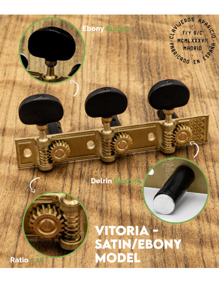 Clavijero Aparicio Guitarra Clásica Modelo Vitoria Satinado/Ébano | Maderas Barber