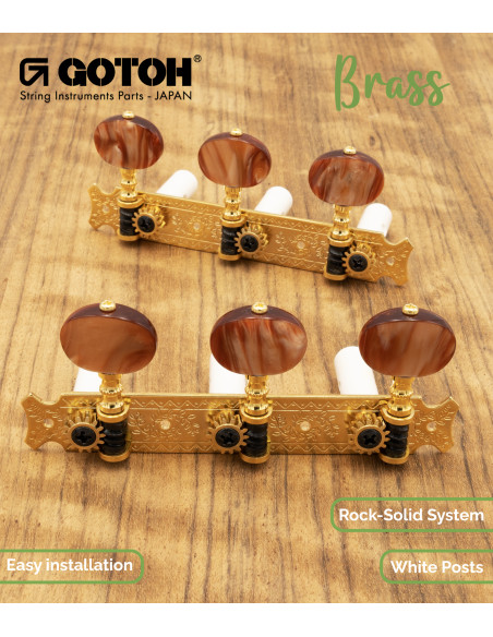 Gotoh Classical Guitar Machine Head Gold with Copper Knob and White Post 35G620/2R-GG | Maderas Barber