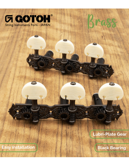 Clavijero Gotoh Guitarra Clásica X-Cosmo con Palometa Color Marfil y Poste Aluminio Negro 35ARB510MF/KM-XCK | Maderas Barber