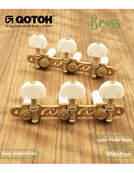 Gotoh Mécanique Guitare Classique Or Mat avec Boutons Couleur Ivoire et Tige Blanche 35G510S/KM-XG | Maderas Barber