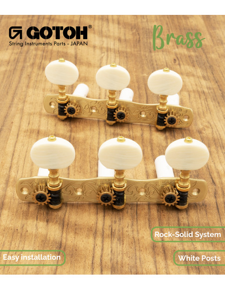 Gotoh Mécanique Guitare Classique Laiton avec Boutons Couleur Ivoire et Tige Blanche 35G1800/2M-SB | Maderas Barber