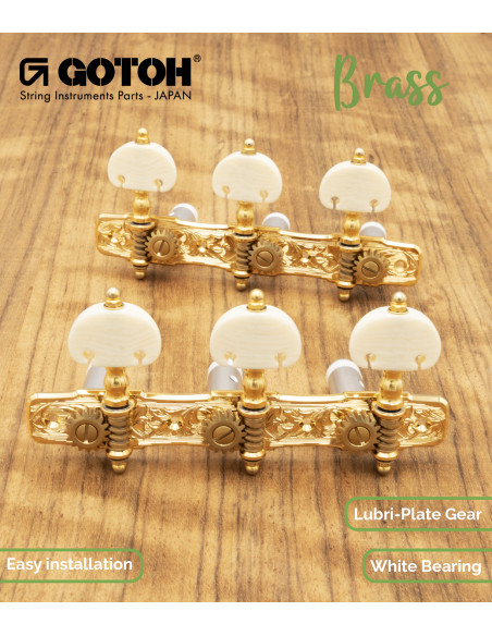 Clavijero Gotoh Guitarra Clásica Oro con Palometa Color Marfil y Poste Aluminio 35AR510C/KM-GG | Maderas Barber