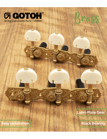 Clavijero Gotoh Guitarra Clásica Oro Mate con Palometa Color Marfil y Poste Aluminio Negro 35ARB510MF/KM-XG | Maderas Barber