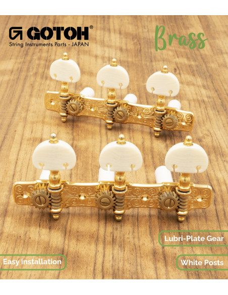 Gotoh Mécanique Guitare Classique Or avec Boutons Couleur Ivoire et Tige Blanche 35G510P/KM | Maderas Barber