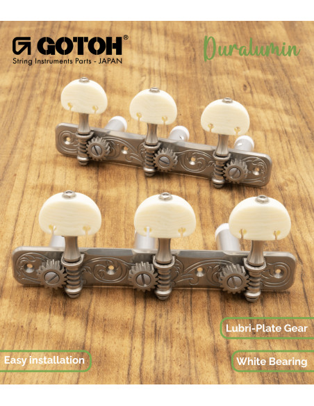 Gotoh Mécanique Guitare Classique Nickel avec Boutons Couleur Ivoire et Tige Aluminum 35AR510AM/KM-XN | Maderas Barber