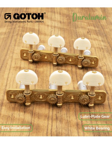 Gotoh Mécanique Guitare Classique Or avec Boutons Couleur Ivoire et Tige Aluminum 35AR510AM/KM | Maderas Barber