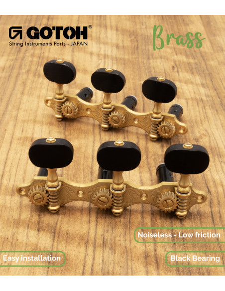 Clavijero Gotoh Guitarra Clásica Oro Mate con Palometa de Ébano y Poste Negro 35ARB51QC/EN | Maderas Barber