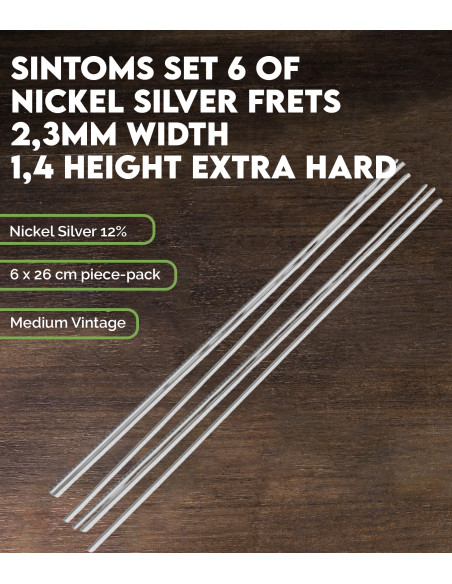 Set de 6 Frettes SINTOMS Maillechort 2,3mm largeur 1,4 mm hauteur extra dur