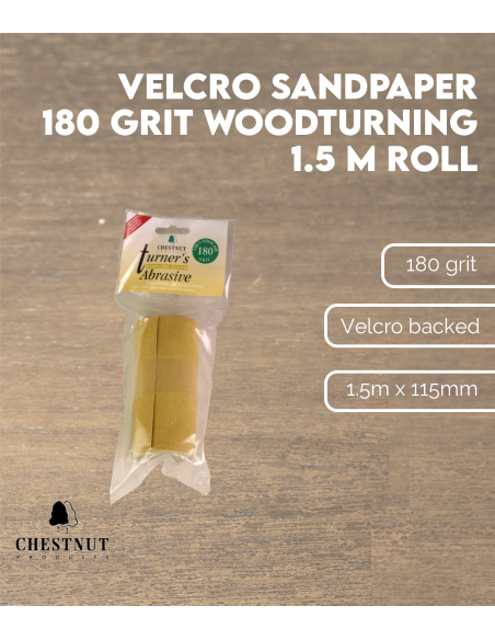 Papier de verre Velcro 180 - Tournage sur bois, rouleau de 1,5 m
