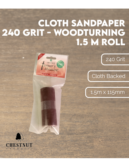Cloth Sandpaper 240 Grit - Woodturning, 1.5 m Roll | Maderas Barber