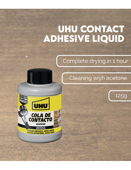 Características Cola Contacto Neopreno con pincel UHU 125 ml
