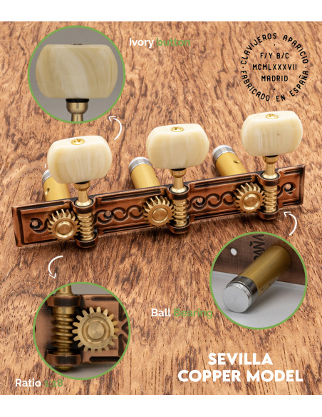Clavijero Aparicio Guitarra Clásica Modelo Sevilla Cobre /Marfil | Maderas Barber