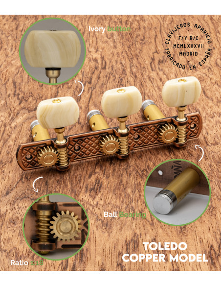 Aparicio Classical Guitar Machine Head Toledo Model Copper/Ivory | Maderas Barber