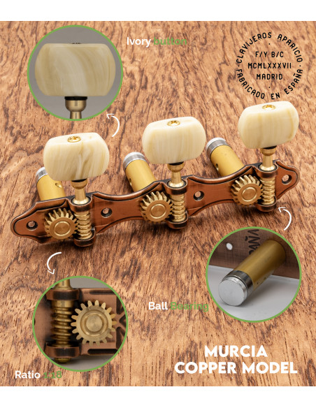 Aparicio Classical Guitar Machine Head Murcia Model Sterling Copper/Ivory | Maderas Barber