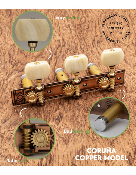Clavijero Aparicio Guitarra Clásica Modelo Coruña Cobre/Marfil | Maderas Barber