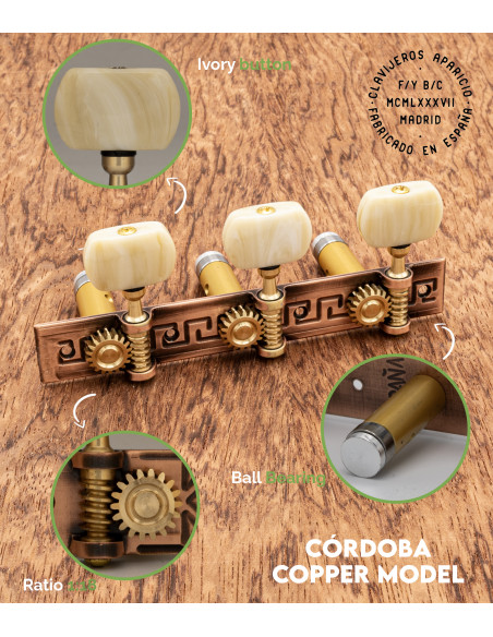 Clavijero Aparicio Guitarra Clásica Modelo Córdoba Cobre/Marfil | Maderas Barber