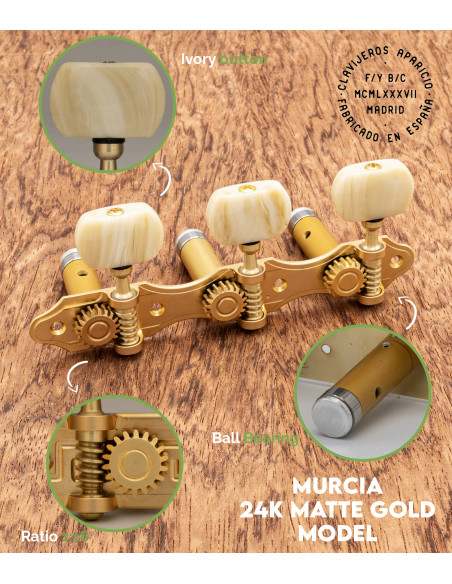 Mécanique Aparicio Guitare Classique Modèle Murcia Or Mat 24K/Ivoire | Maderas Barber