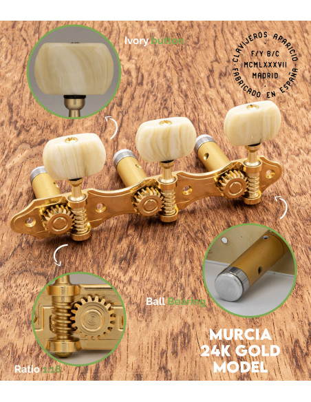 Aparicio Classical Guitar Machine Head Murcia Model 24K Gold/Ivory | Maderas Barber