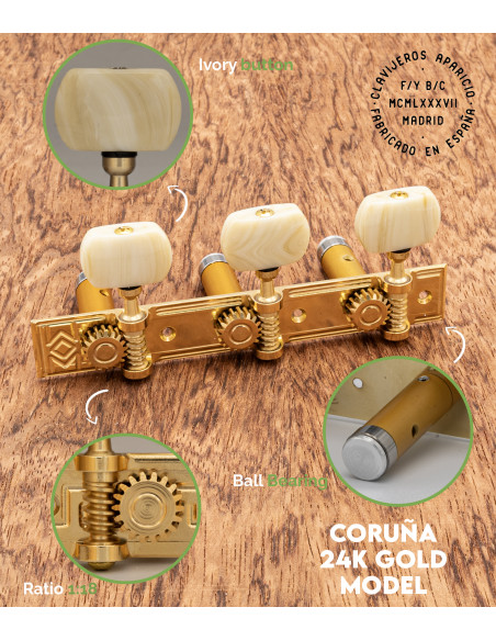 Clavijero Aparicio Guitarra Clásica Modelo Coruña Oro 24K/Marfil | Maderas Barber
