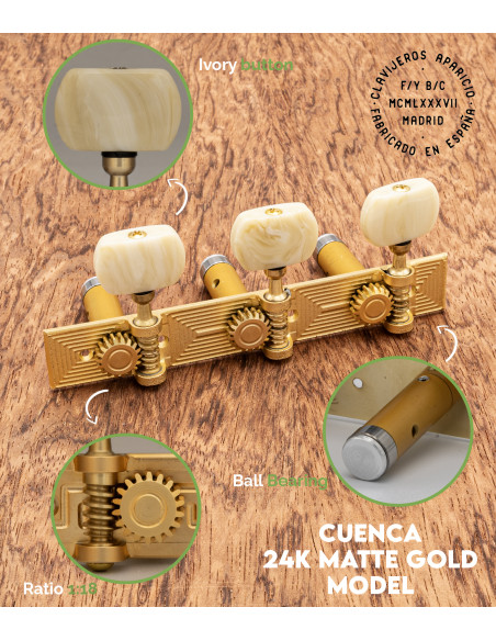 Clavijero Aparicio Guitarra Clásica Modelo Cuenca Oro Mate 24K/Marfil | Maderas Barber