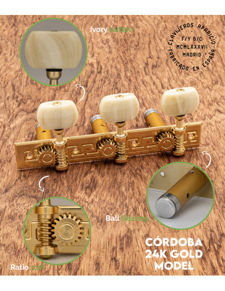 Clavijero Aparicio Guitarra Clásica Modelo Córdoba Oro 24K/Marfil | Maderas Barber