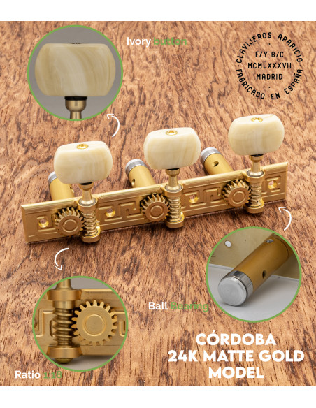 Clavijero Aparicio Guitarra Clásica Modelo Córdoba Oro Mate 24K/Marfil | Maderas Barber