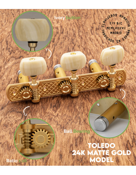 Clavijero Aparicio Guitarra Clásica Modelo Toledo Oro Mate 24K/Marfil | Maderas Barber
