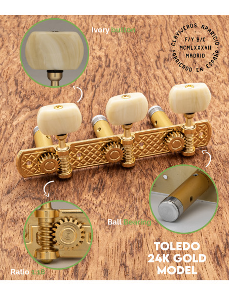Mécanique Aparicio Guitare Classique Modèle Toledo Or 24K/Ivoire | Maderas Barber