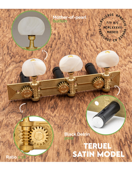 Aparicio Classical Guitar Machine Head Teruel Model Satin/Mother of Pearl | Maderas Barber