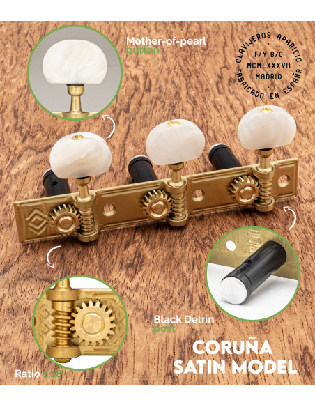 Aparicio Classical Guitar Machine Head Coruña Model Satin/Mother of Pearl | Maderas Barber