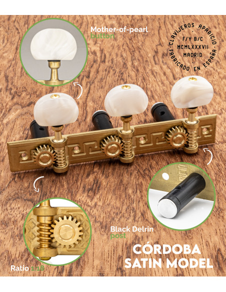 Aparicio Classical Guitar Machine Head Córdoba Model Satin/Mother of Pearl | Maderas Barber
