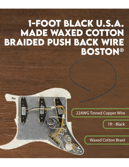 Câble tressé en coton noir ciré de 1 pied Boston®