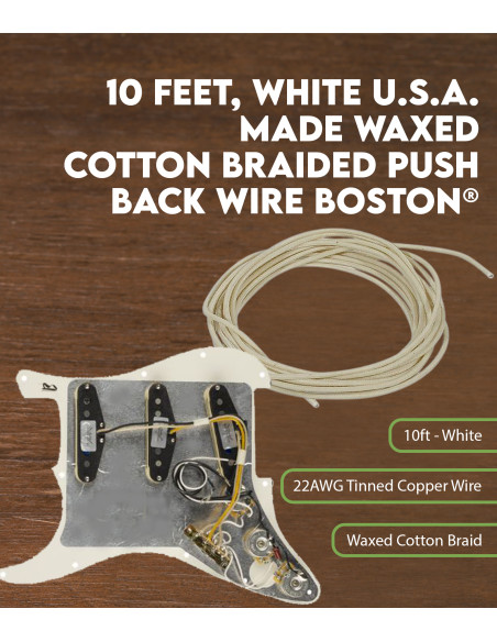 10 feet, white U.S.A. made waxed cotton braided push back wire Boston®