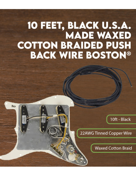 10 feet, black U.S.A. made waxed cotton braided push back wire Boston®