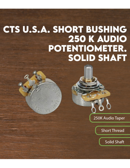 Potentiomètre audio CTS USA 250 K douille courte. Axe solide