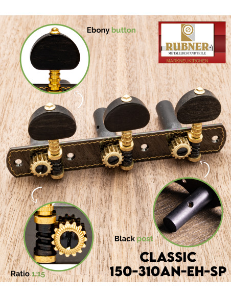 Mécanique Rubner Classic 150-310a-N-EH-SP pour Guitare Classique | Maderas Barber